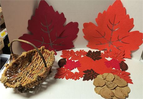 Fall Decorations & Wicker Basket
