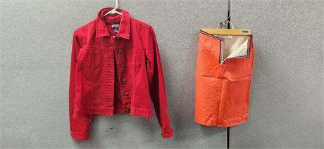 Vintage Ruth Of Carolina Skirt. & Old School Clothing Red Jean Jacket Size Med.