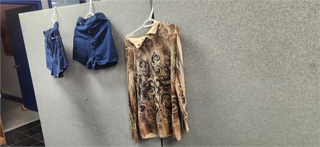Wrangler Cut Jeans Size 33x34 & Tour De France Shorts & B.L.U.E. Shirt. Size S