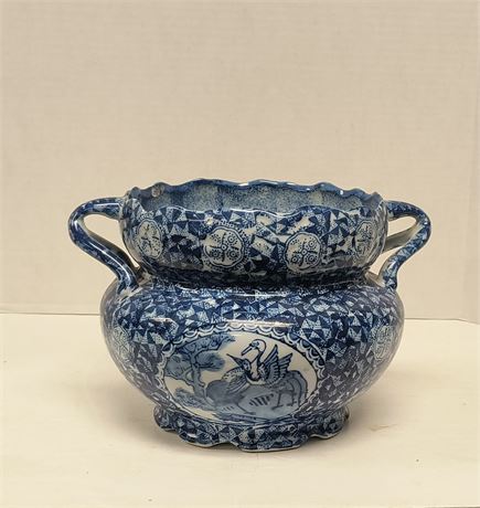 The Bombay Company Blue & White Chinoiseries Porcelain Handled Cache Planter Pot