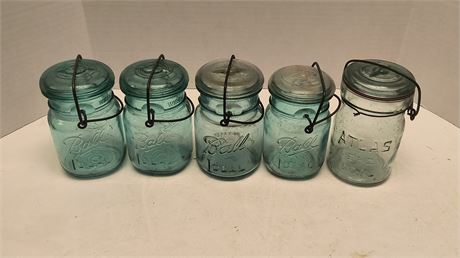 Blue Ball Glass Canning Jars With Glass Lids & Atlas Canning Jar With Glass Lid