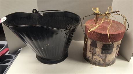 Metal Coal Bucket & Collectible Christmas Box