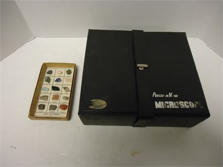 Lot Of Rocks & Minerals & Precision Made Microscope Set
