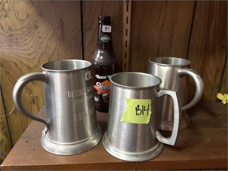 Mugs and Root beer Bottle