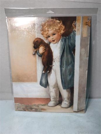 Kid & Puppy Metal Sign