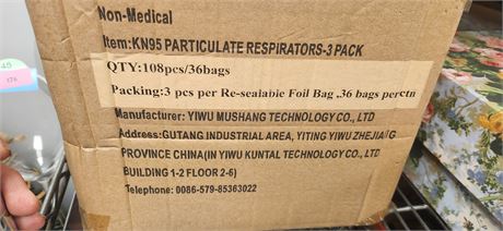 KN95 Particulate Respirators-3 Packs. 108 Piece/36 Bags