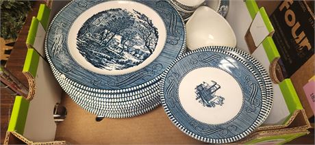 Currier & Ives "The Old Grit Mill" Underglaze Various Dishes & Misc. Pieces