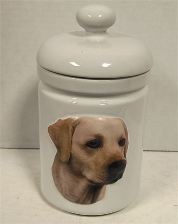 Yellow Lab Ceramic Storage Container With Lid. Has Chip In Lid