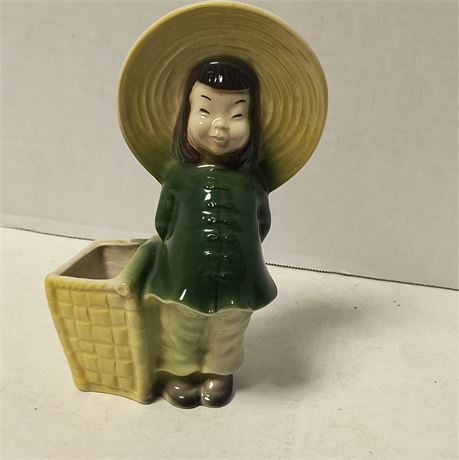 Vintage Royal Copley Asian Girl With Hat Planter