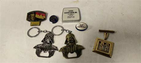 Elyria Clutch & Gear Tape Measure & Star Wars Keychain Opener & Misc. Items