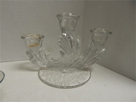 Clear Glass Candle Holders & Small Glass Dish