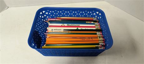 Plastic Basket & Misc. Pencils