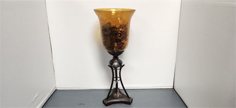 Tall Metal & Crackle Glass Vase With Potpourri