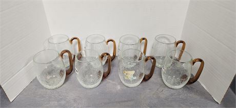 Set of 8 clear crackle glass cups. Stickers need removed from some cups