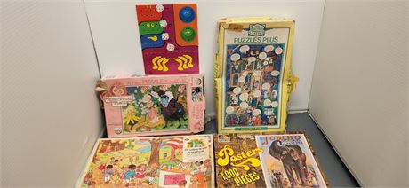 Lot Of Vintage Puzzles & Vintage Parcheesi