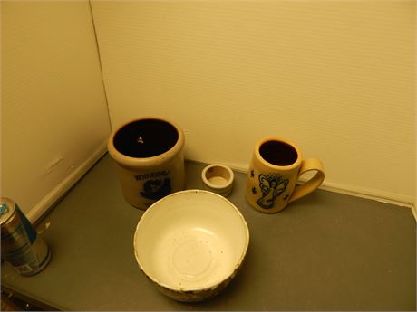Small Rockdale Crock & Lot Of Collectible Items