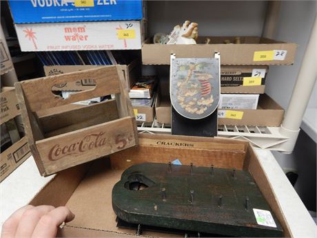 Coca Cola Wood Crate & Wood Nail Peg Shelf