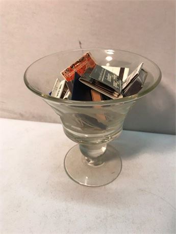Glass Pedestal Bowl with Misc. Matchbooks