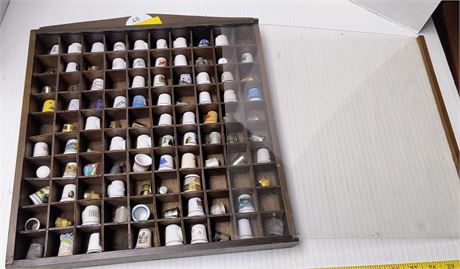 Vintage Thimbles & Wood Display Shelf