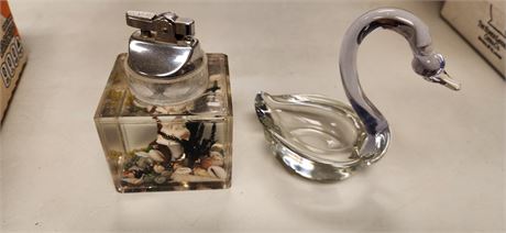 Vintage Glass Lighter & Vintage Glass Swan