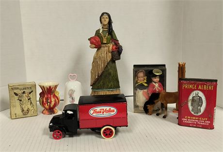 Vintage Advertising Tin & Vintage Dolls & Various Collectibles