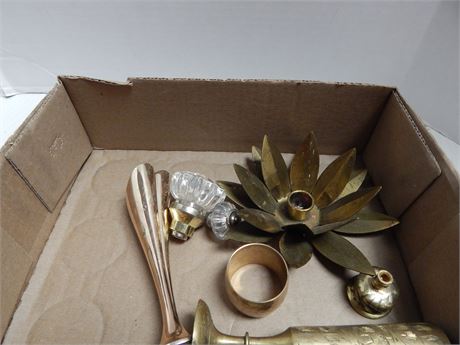 Brass Flower Candle Holder & Brass Vases & Misc. Items