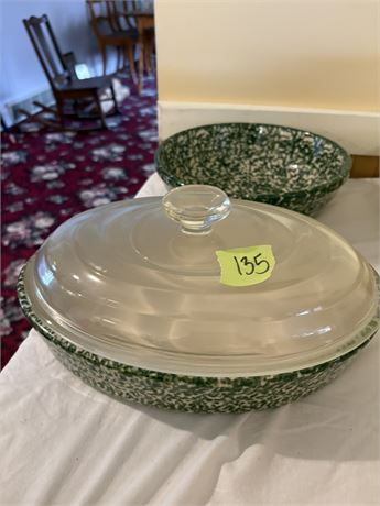 Henn Workshop Stoneware Bowls, Glass Lid Green (2)