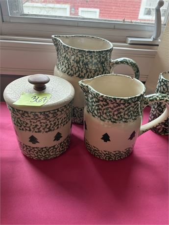 Henn Workshops Green Speckled Pitchers, Crock