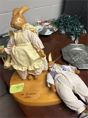 "The Hopkins" Wood Raikes Originals Rabbits and Stand