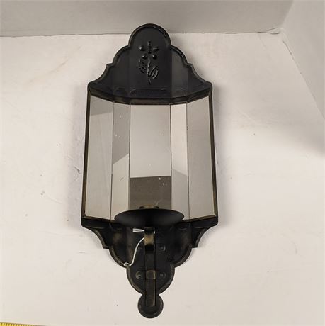 Vintage Colonial Style Wall Sconce Black Metal/Multi Mirrored Back