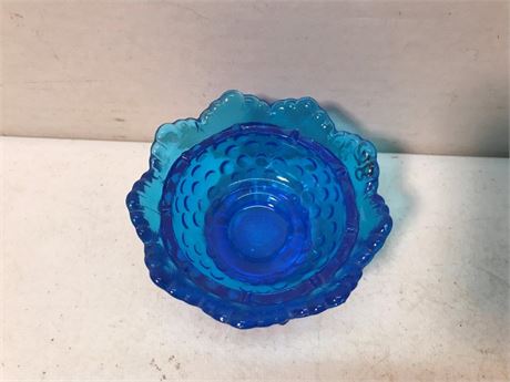 Vintage Fenton Cobalt Blue Hobnail Candle Dish