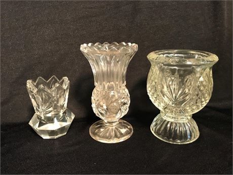 3 Clear Glass Bud Vases
