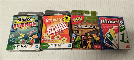 Sorry Revenge & Scrabble Slam & Uno Mindcraft &  Phase 10 Card Games