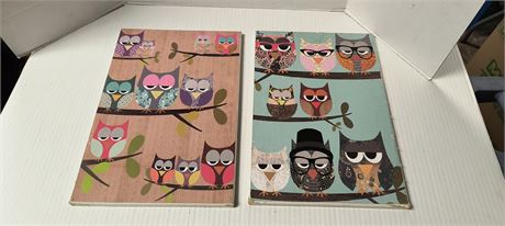 2 Owl Artwork. One Has Damage On A Corner