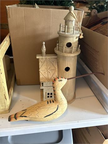 Wood Boat, Bird, Birdhouse, Misc Decor