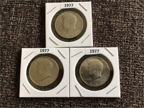 3 - 1977 Kennedy 1/2 Dollar coins