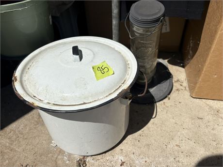 Vintage Metal Pot and Lantern