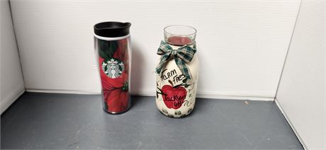 Starbucks Tumbler & Farm Fresh Candle Jar