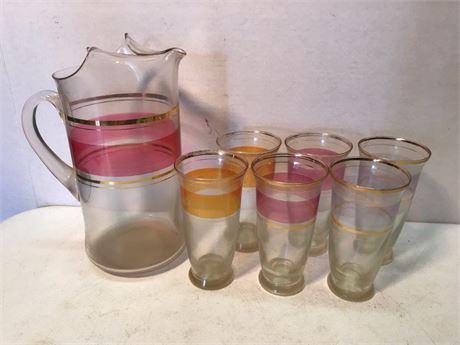 MCM Striped Pitcher & Tumblers