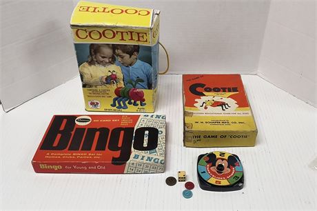 Vintage Cootie Board Games & Bingo & Mickey Steps & Slides Spinner