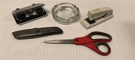 Ashtray & Empire Opera Binoculars & Stapler & Scissors & Utility Knife