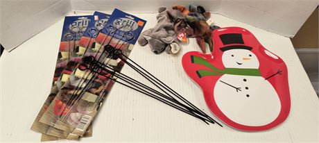 Grill By Design Kabab Skewers & TY Beanies & Snowman Plate