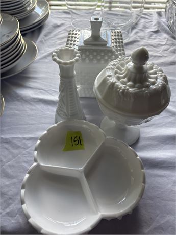 Vintage Fenton Hobnail Milk Glass Dish, Milk Glass Vase