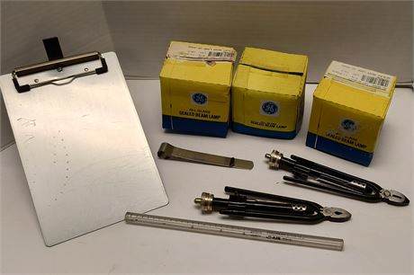 Vintage GE Sealed Beam Lamps & Safety Wire Twister Pliers & Misc.