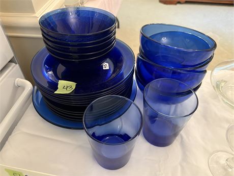 Blue Glassware, Plates and Bowls