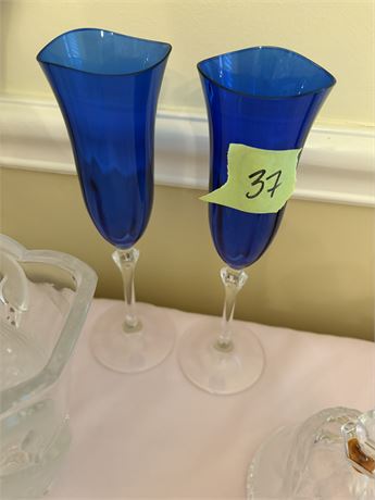 Vintage Blue Glass Flutes