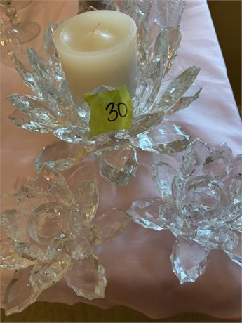 Vintage Shannon Crystal Lotus Candle Holders