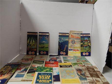Flat Of Vintage Pamphlets & Variety Of State Road Maps