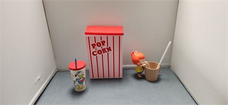 Vintage 1972 Pebbles Drink Cup & Disney Donald Duck Cup & Popcorn Container
