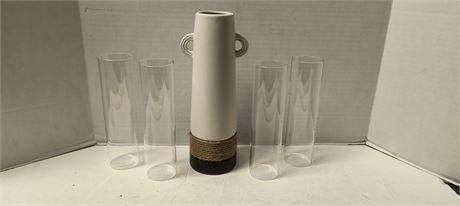 Decorative Vase & Four 7in. Clear Glass Vases